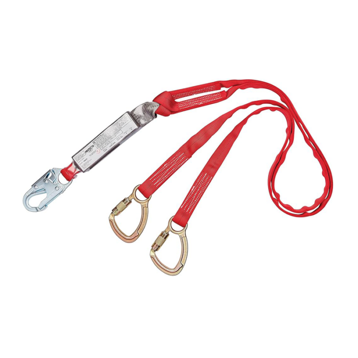Бүсний 2 салаа оосор (уналт сааруулагчтай, улаан) - Safety lanyard with Energy Absorber 30мм, 30кN, Length 1.8-2м, EN355